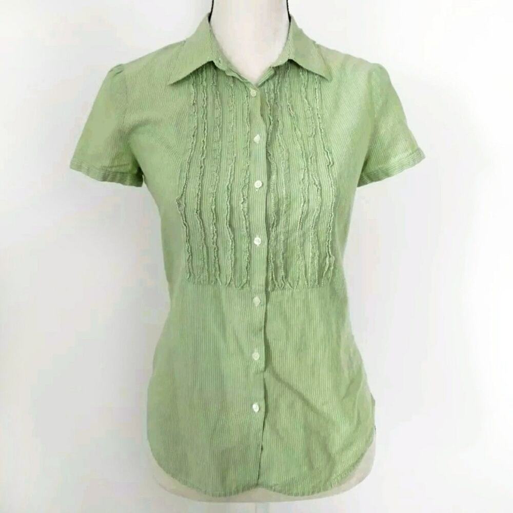 J Crew Button Down Blouse Size 4 Ruffle Green